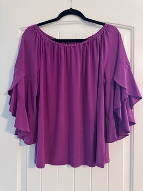 Vince Camuto Magenta Off-Shoulder Ruffle Sleeve Blouse